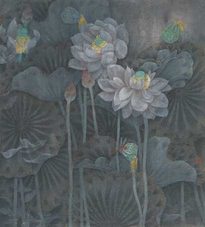 赵秀焕 癸未（2003年）作 荷花蜻蜓 镜心